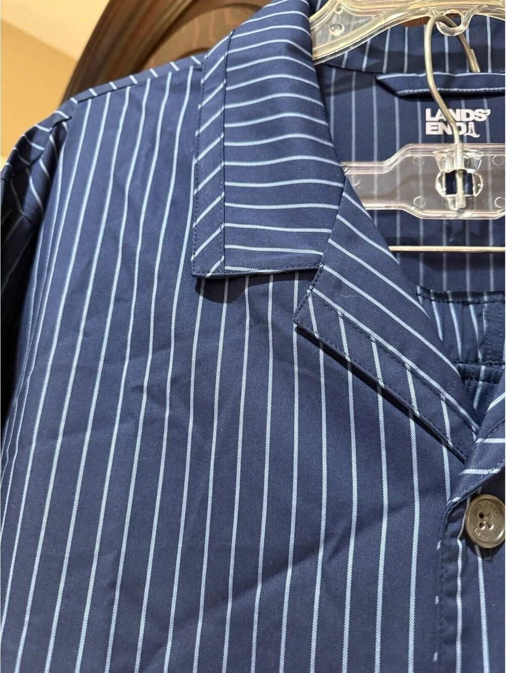 Lands' End Men's Navy Blue Striped Woven Bottom Pants Sleep Pajama Set Size XL